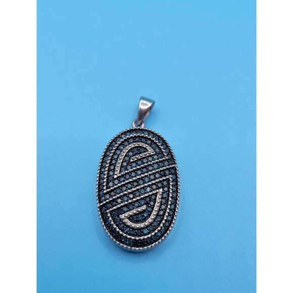 Modern Sterling Silver Oval Swirl Blue Diamond 1.40 ctw Pendant by SJ - Picture 7 of 16